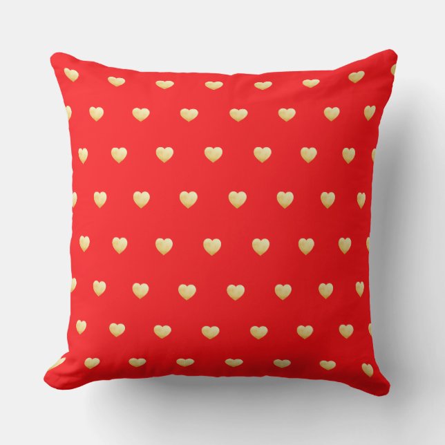 Golden Sweethearts on Red Throw Pillow (Front)