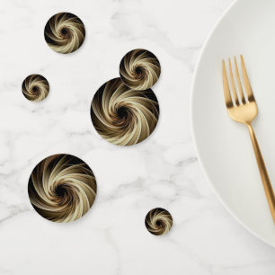 Golden Swirl Across Black Confetti