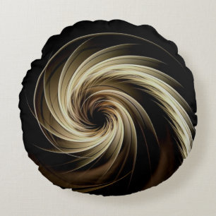 Golden Swirl Across Black Round Pillow