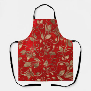 Golden Swirl Branches on red Apron
