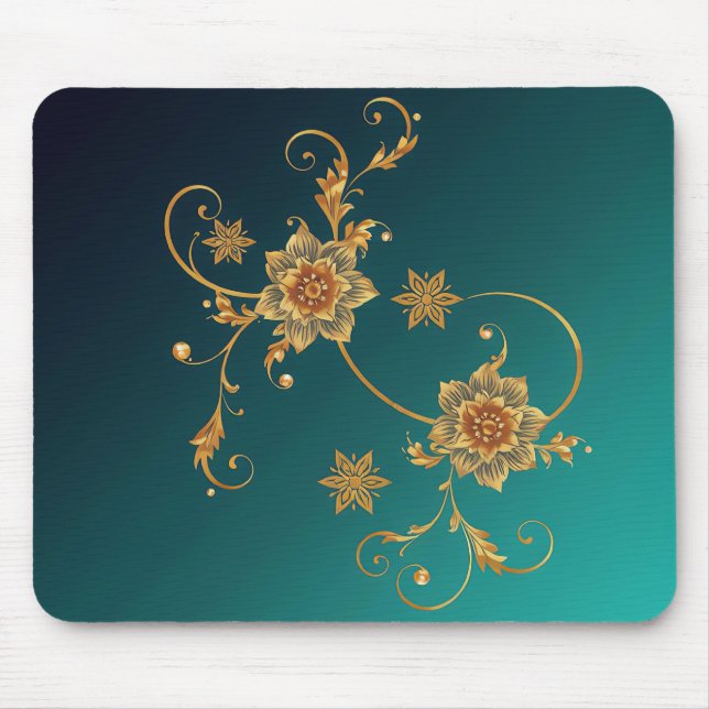 Golden Swirl Floral Mouse Pad (Front)