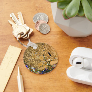 Golden Swirling Tree of Life Art Deco Symbolic Keychain