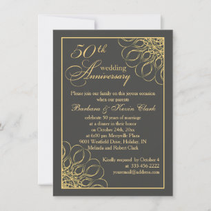 Golden swirls 50th Wedding Anniversary Invitation