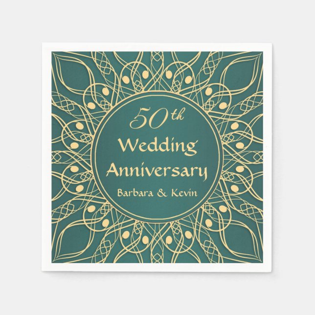 Golden swirls 50th Wedding Anniversary Napkin (Front)