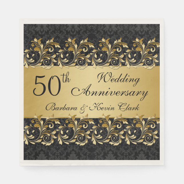 Golden swirls 50th Wedding Anniversary Napkin (Front)