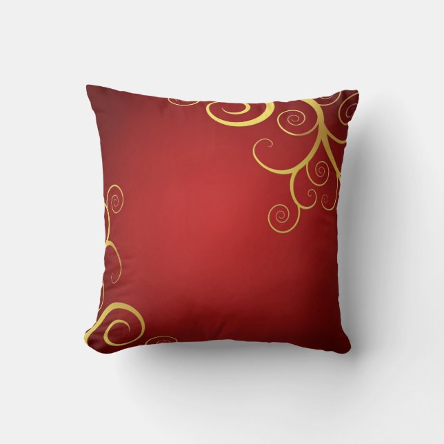 Golden swirls on deep red throw pillow (Front)