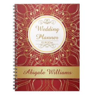Golden swirls on red Wedding Planner Notebook