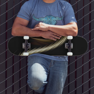 Golden Swish Across Black  Skateboard
