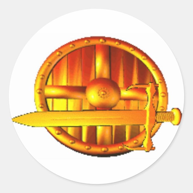 Golden Sword & Shield Classic Round Sticker (Front)