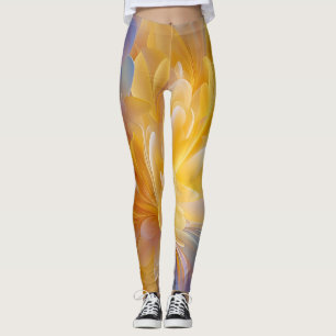 Golden Symphony of Blooming Abstract Petals Leggings