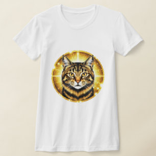 Golden Tabby Cat Portrait with Radiant Light T-Shirt