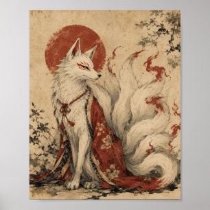 Golden Tailed Kitsune Spirit Poster