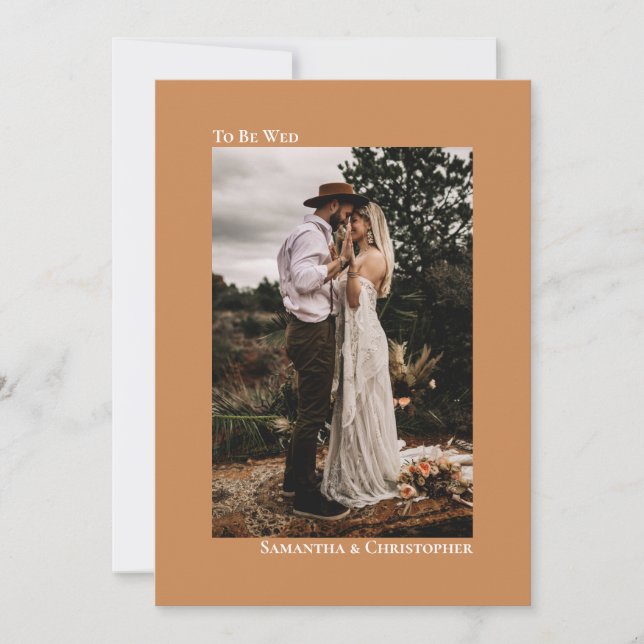 Golden Tan Camel Minimalist Vertical Photo Wedding Invitation (Front)