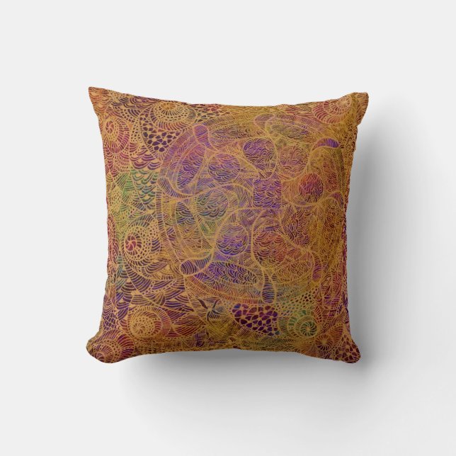 Golden Tapestry Throw Pillow (Front)