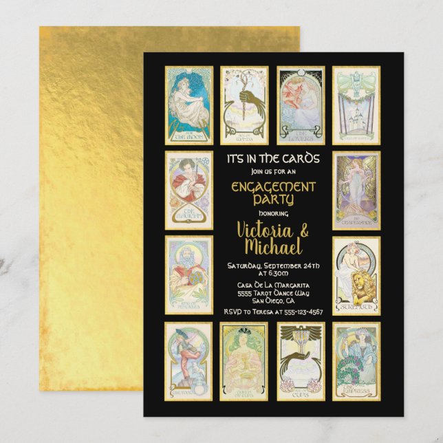 Golden Tarot Card Engagement Party Invitations (Front/Back)