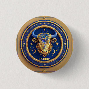 Golden Taurus Bull In Cosmic Zodiac Circle 1 Inch Round Button