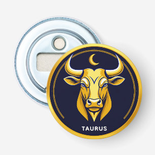 Golden Taurus Bull In Cosmic Zodiac Circle Bottle Opener