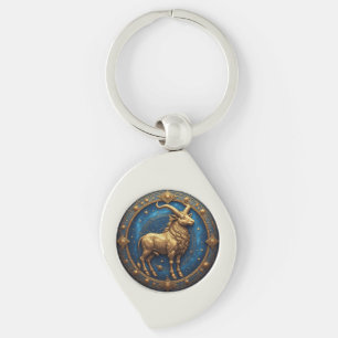 Golden Taurus Bull In Cosmic Zodiac Circle Keychain