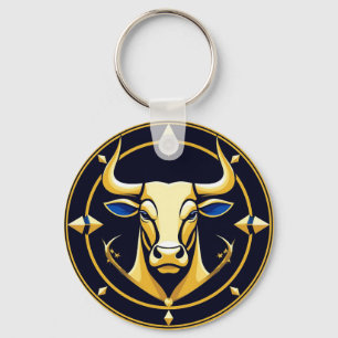 Golden Taurus Bull In Cosmic Zodiac Circle Keychain