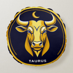 Golden Taurus Bull In Cosmic Zodiac Circle Round Pillow