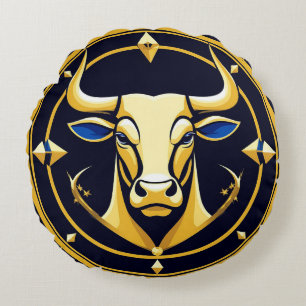 Golden Taurus Bull In Cosmic Zodiac Circle Round Pillow