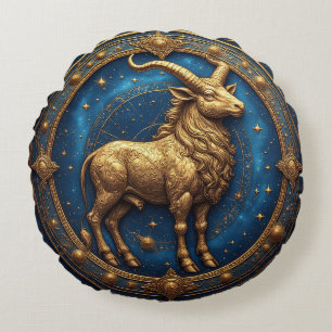 Golden Taurus Bull In Cosmic Zodiac Circle Round Pillow