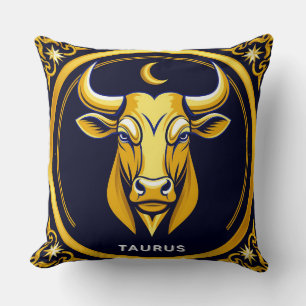 Golden Taurus Bull In Cosmic Zodiac Circle Throw Pillow