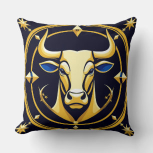 Golden Taurus Bull In Cosmic Zodiac Circle Throw Pillow