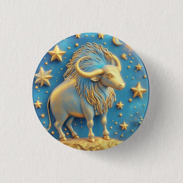 Golden Taurus Symbol On Blue Circle 1 Inch Round Button (Front)