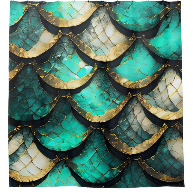 "Golden Teal Opulence: Mermaid Tail Pattern" (Front)