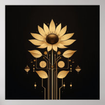 Golden Tech Bloom - Poster d'art Solarpunk
