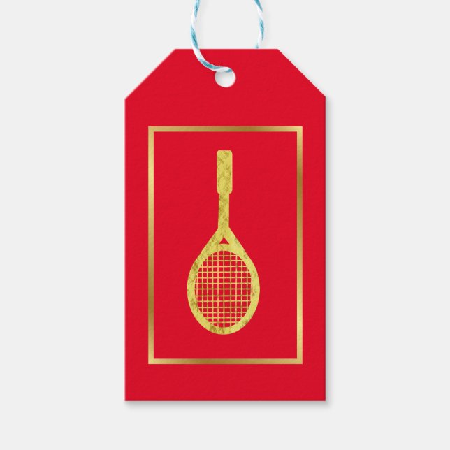 Golden Tennis Racket Silhouette Gift Tag (Front)