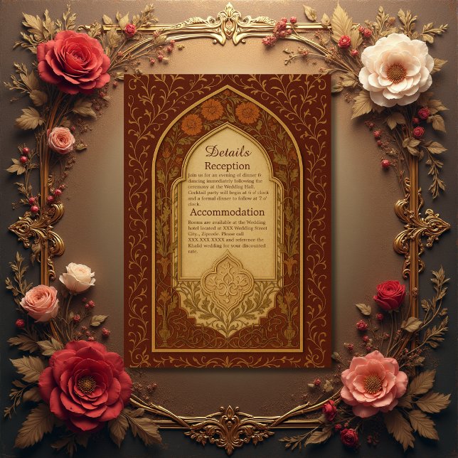 golden terracotta Arabian Floral Arch Wedding  Enclosure Card (Creator Uploaded)