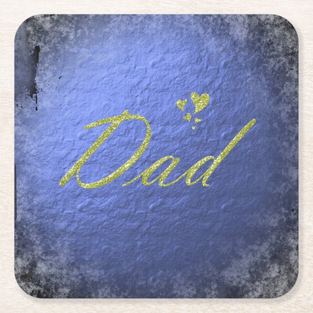 golden text dad square paper coaster (Front)