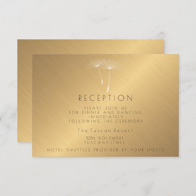 Golden Texture Dandelion Wedding Reception Invitation (Front/Back)