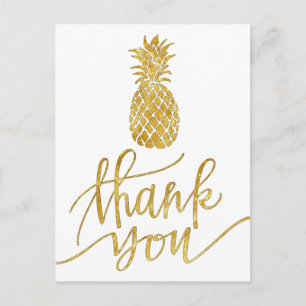 golden thank you calligraphy pineapple postcard