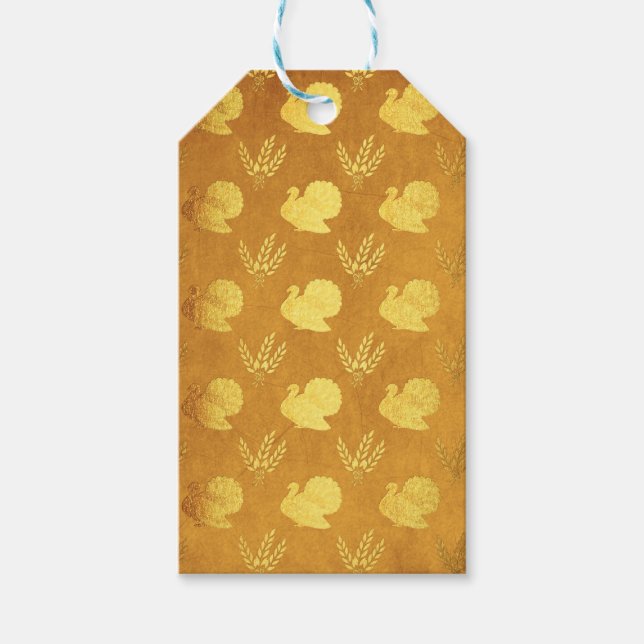 Golden Thanksgiving with Turkey Gift Tags (Front)