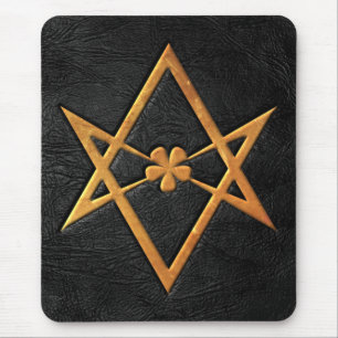 Golden Thelemic Unicursal Hexagram Black Leather Mouse Pad