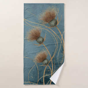 Golden Thistle Teal Blue Texture Elegance Bath Towel