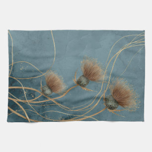 Golden Thistle Teal Blue Texture Elegance Kitchen Towel
