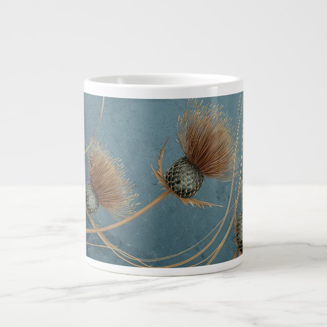 Golden Thistle Teal Blue Texture Elegance Large Coffee Mug (Front)