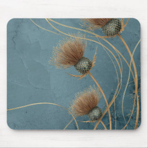 Golden Thistle Teal Blue Texture Elegance Mouse Pad
