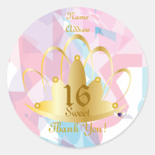 Golden Tiara Sweet, 16 Sticker-Cust. Classic Round Sticker