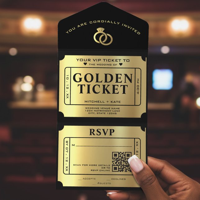 Golden Ticket Black & Gold QR Code Wedding All In One Invitation (Golden Ticket Black & Gold QR Code Wedding All In One Invitation
)