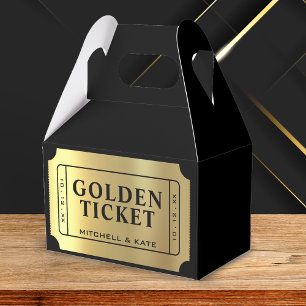 Golden Ticket Black & Gold Wedding Favor Box