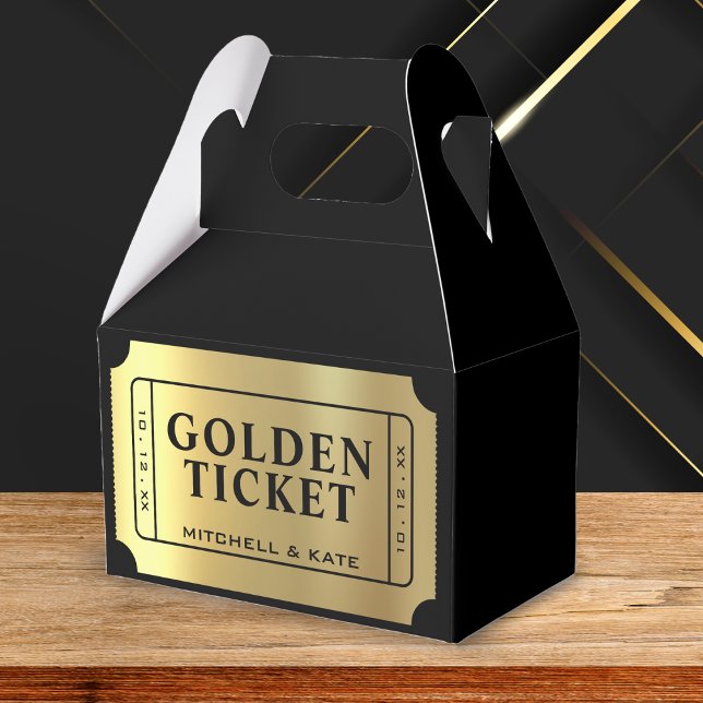 Golden Ticket Black & Gold Wedding Favor Box (Creator Uploaded)
