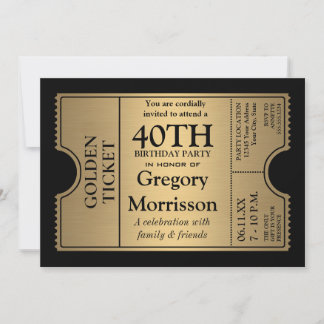 Golden Ticket Style 40th Birthday Party Invite
