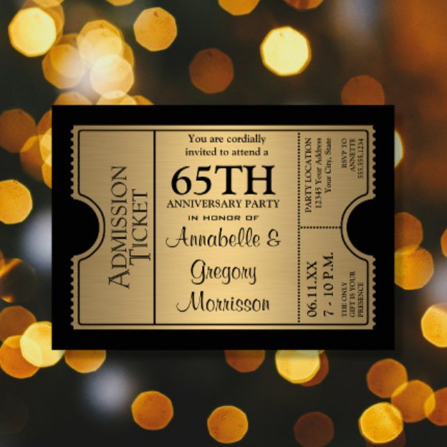 Golden Ticket Style 65th Wedding Anniversary Party Invitation (Creator Uploaded)