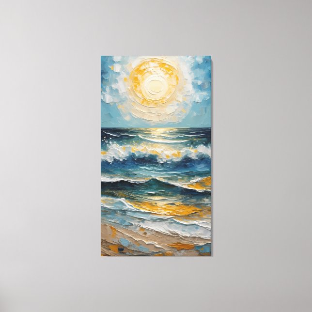 Golden Tide: Impressionist Ocean Sunset Canvas Print (Front)