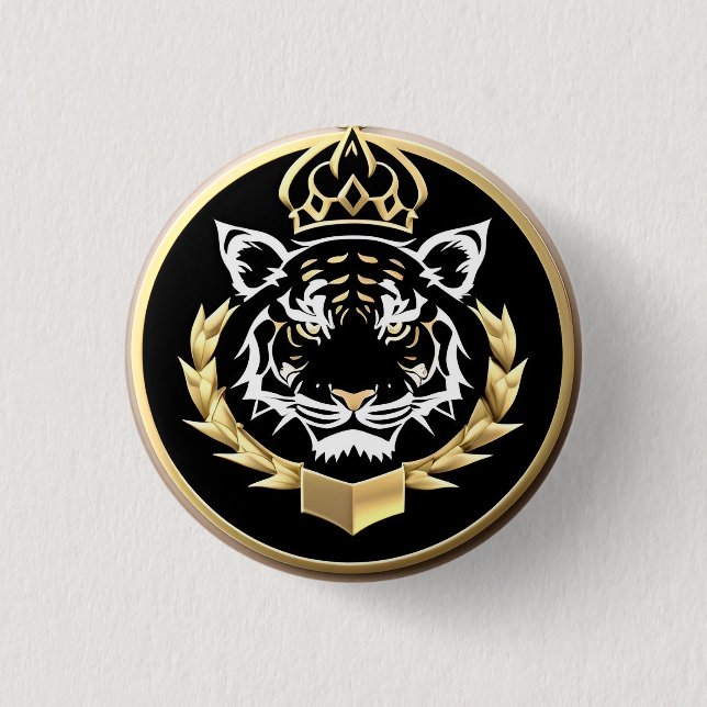 Golden Tiger Crest Emblem 1 Inch Round Button (Front)